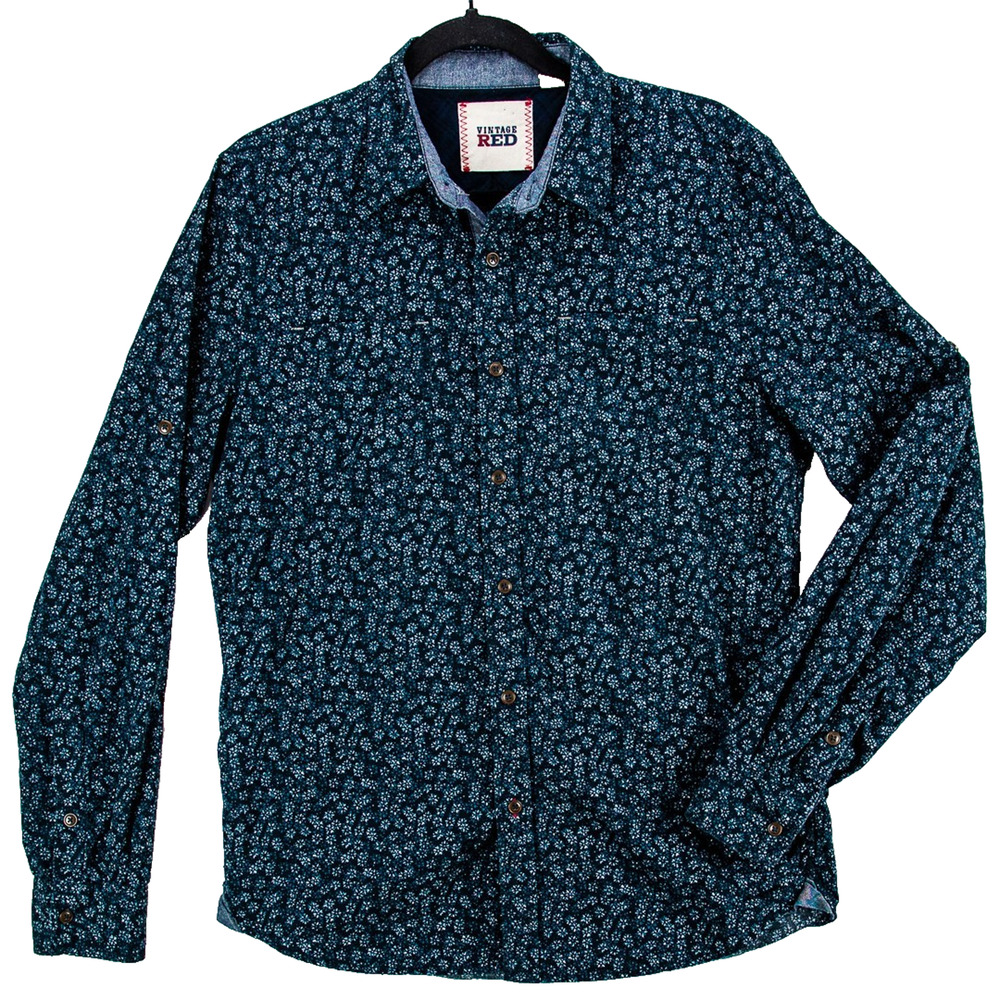 J.Crew Men’s Medium Floral Button Up Shirt Navy Cotton Long Sleeve Vintage Red